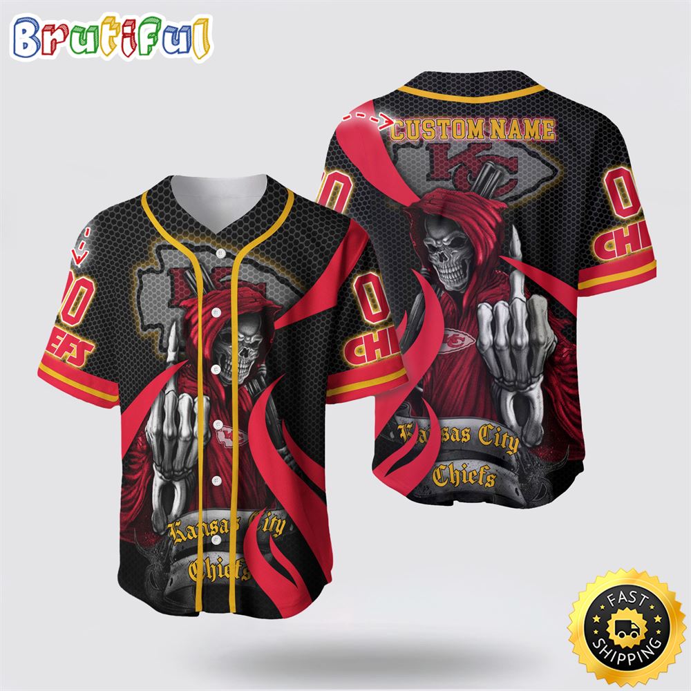 NFL Kansas City Chiefs Baseball Jersey 3D Personalized Skull Gear Up For Game Day