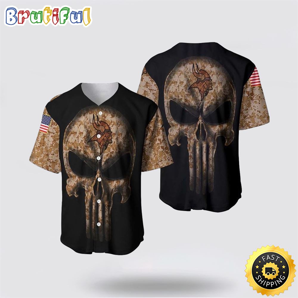 NFL Minnesota Vikings Baseball Jersey Camouflage Skull Summer Gift For Fans
