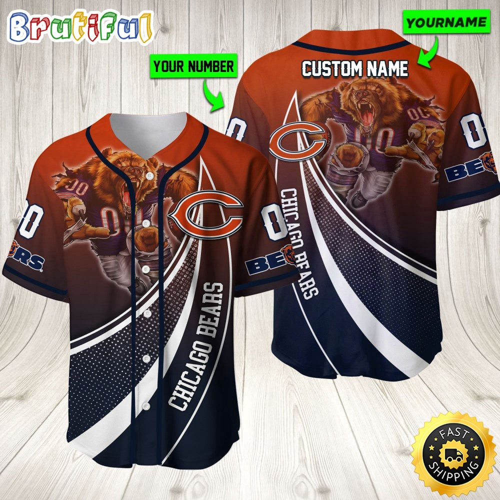 Personalized NFL Chicago Bears Baseball Jersey Mascot Art