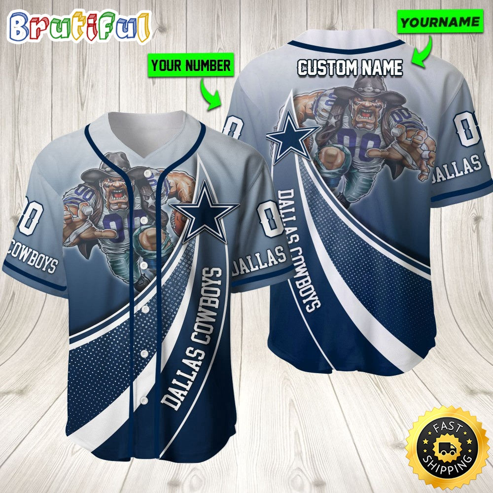 Personalized NFL Dallas Cowboys Baseball Jersey Mascot Art
