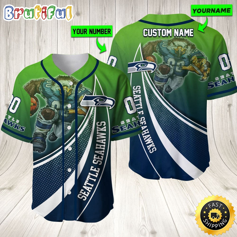 Personalized NFL Seattle Seahawks Baseball Jersey Mascot Art