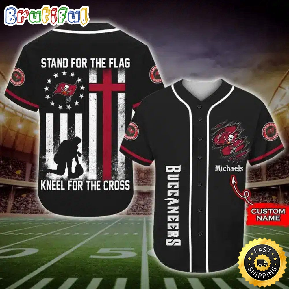 Personalized NFL Tampa Bay Buccaneers Baseball Jersey Stand For The Flag Kneel For The Cross