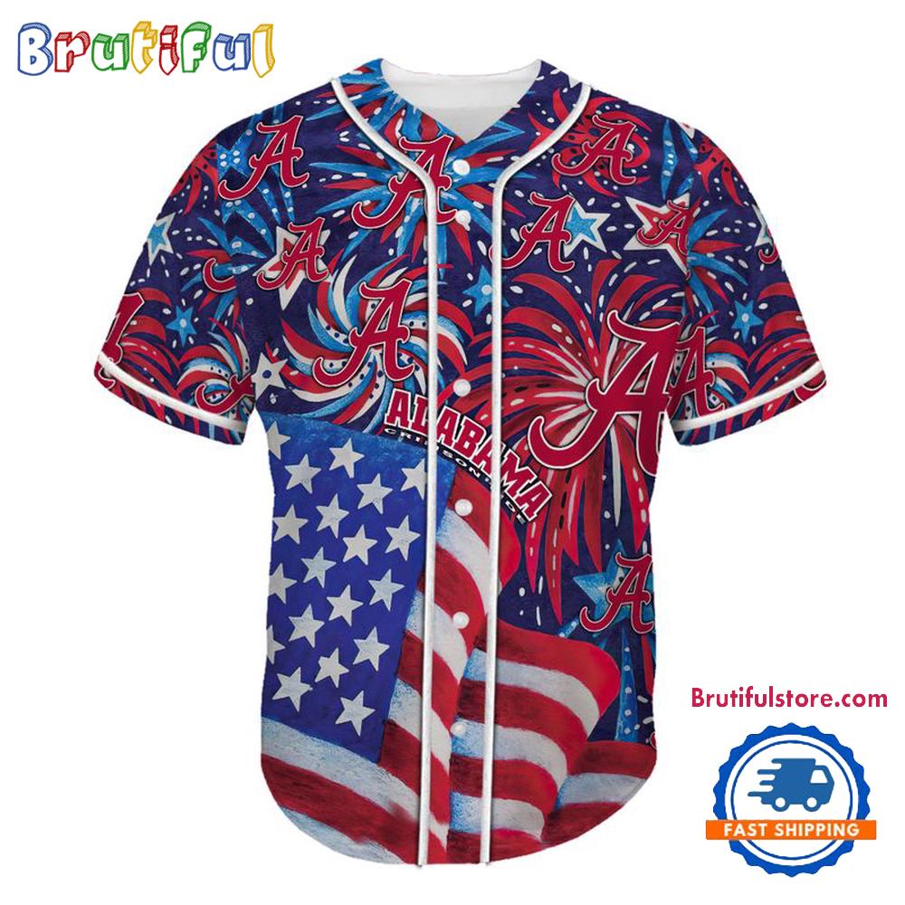 Alabama Crimson Tide USA Flag Independence Day Baseball Jersey, Sport Team 4th of July Jersey
