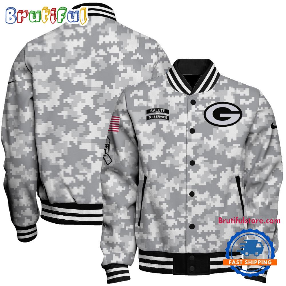 Green Bay Packers National Football League Arctic Camo Salute To Service Veterans Varsity Jacket